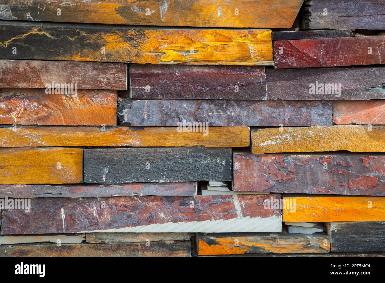 Natural colorful rust slate wall. Thick Slabs Stock Photo