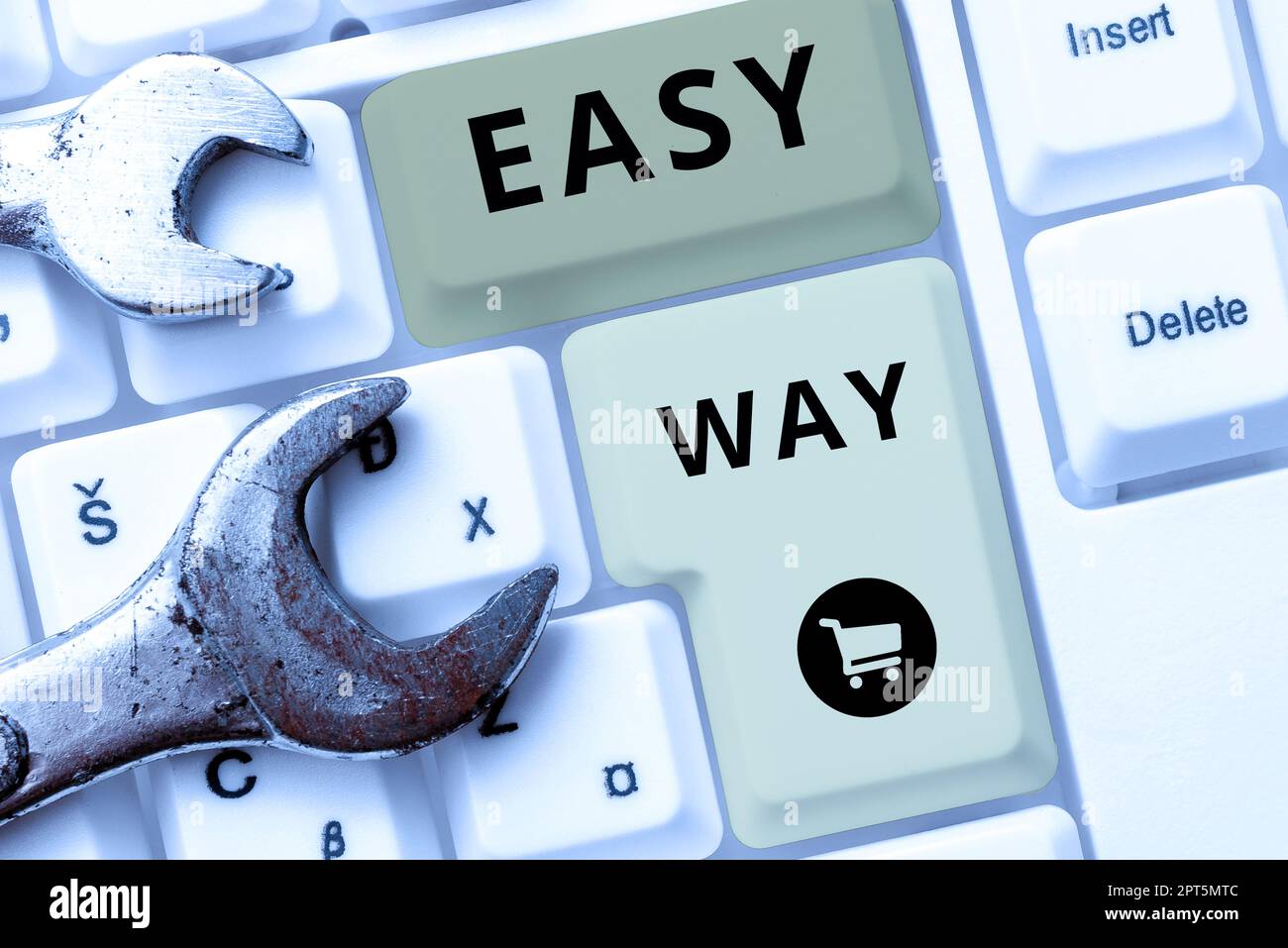 Conceptual caption Easy Way, Word for making hard decision between two less and more effort method Stock Photo