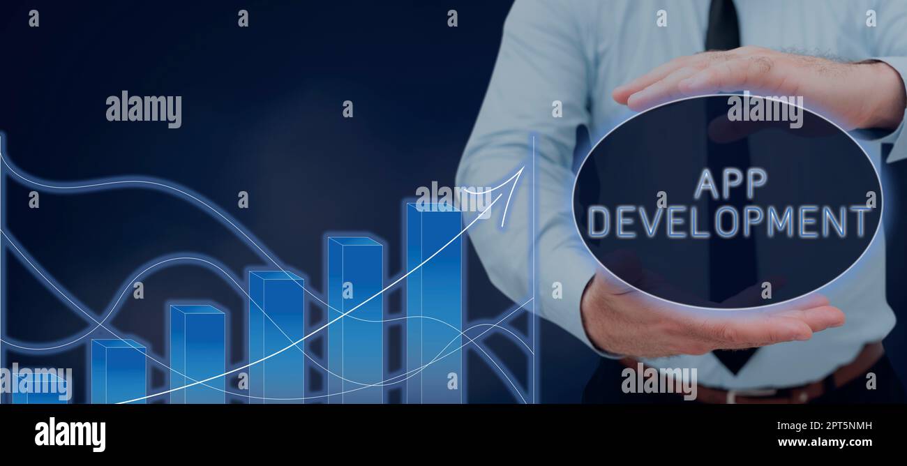 Text caption presenting App Development, Business idea producing computer software with a specialized purpose Stock Photo