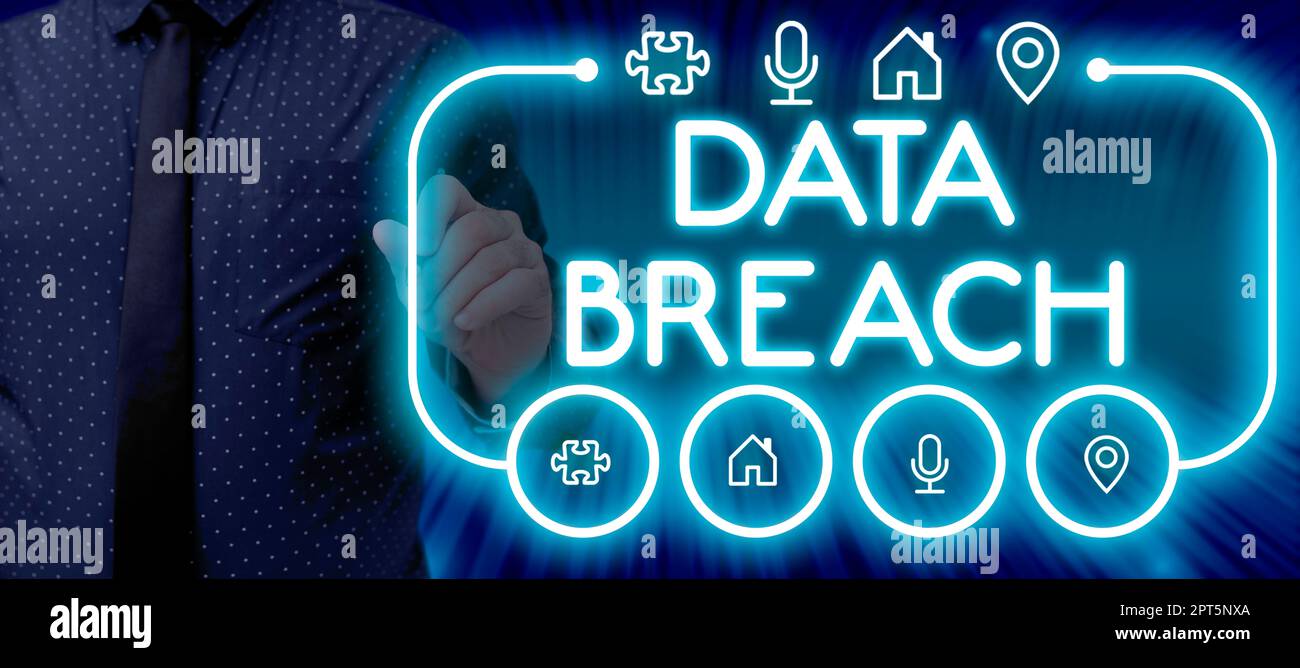 Writing displaying text Data Breach, Business showcase unauthorized release of confidential and secured details Stock Photo