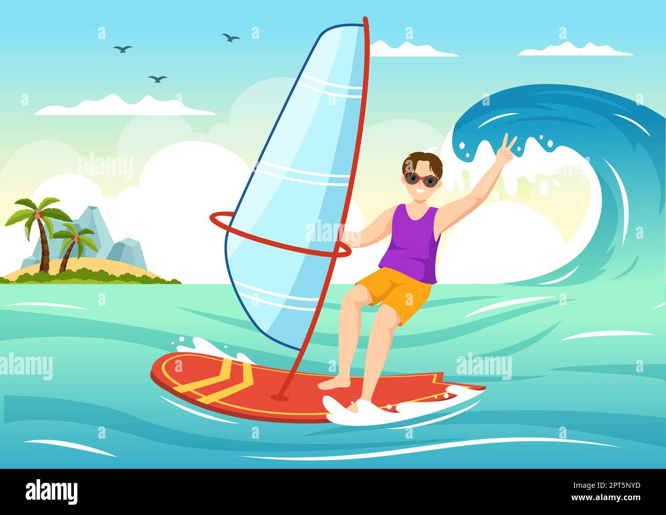 Windsurfing with the Person Standing on the Sailing Boat and Holding