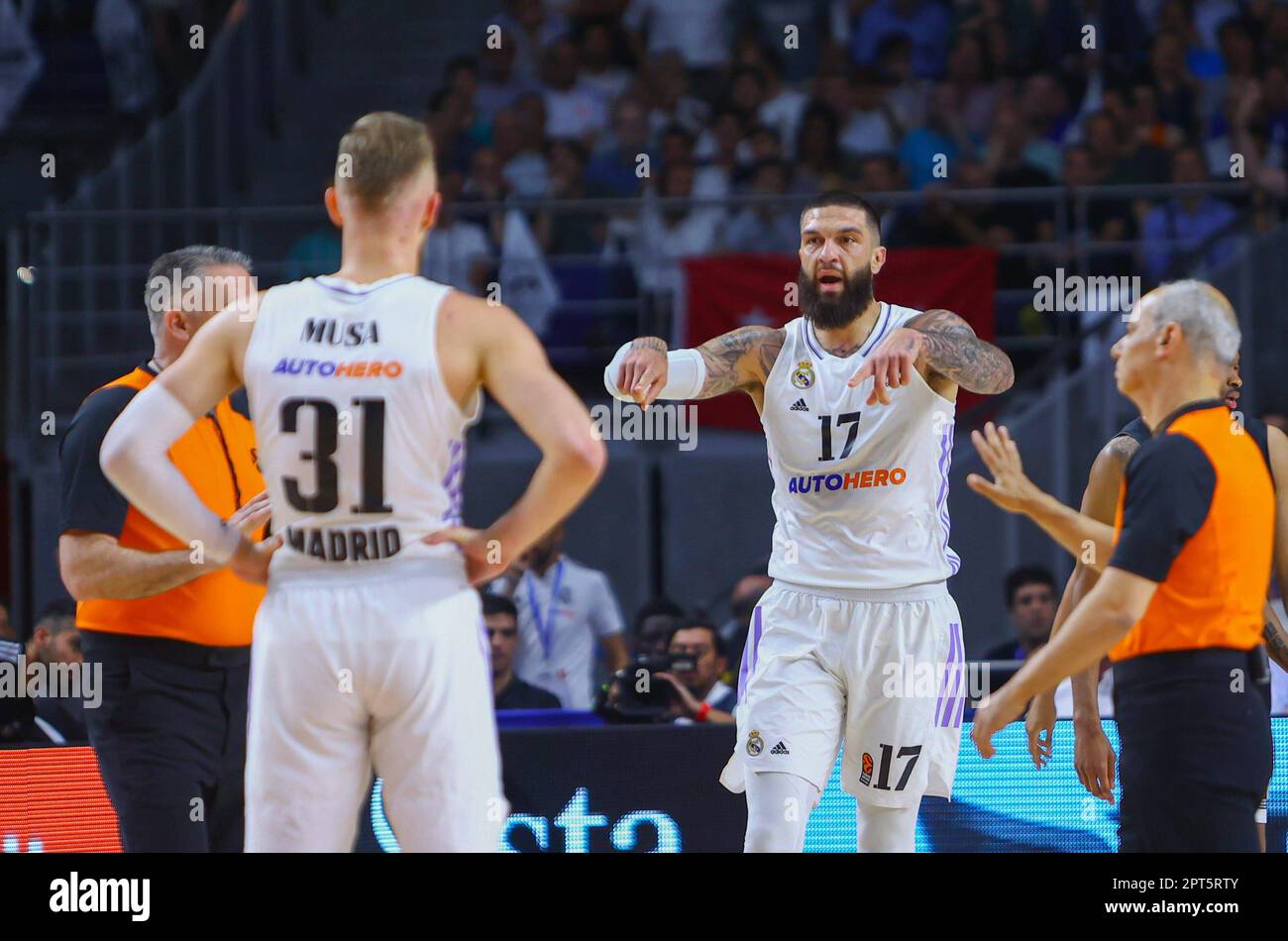 Belgrade, Serbia, 4 May 2023. Uros Trifunovic of Partizan Mozzart Bet  Belgrade warms up during the Play Offs Game 4 - 2022/2023 Turkish Airlines  EuroLeague match between Partizan Mozzart Bet Belgrade and