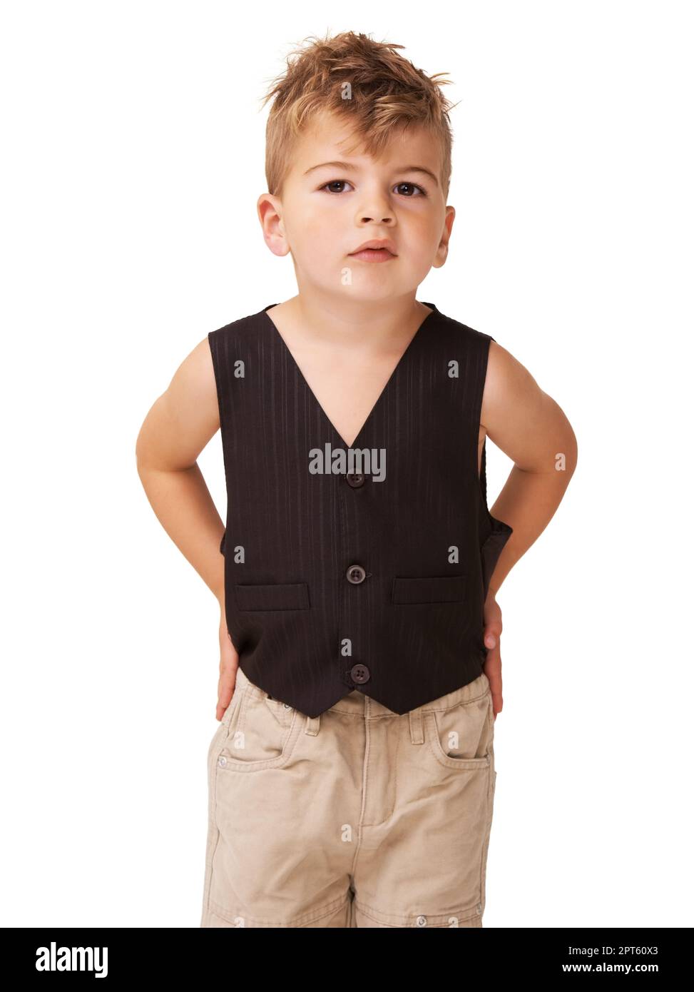 Acting with attitude. A cute little boy posing on a white background Stock Photo