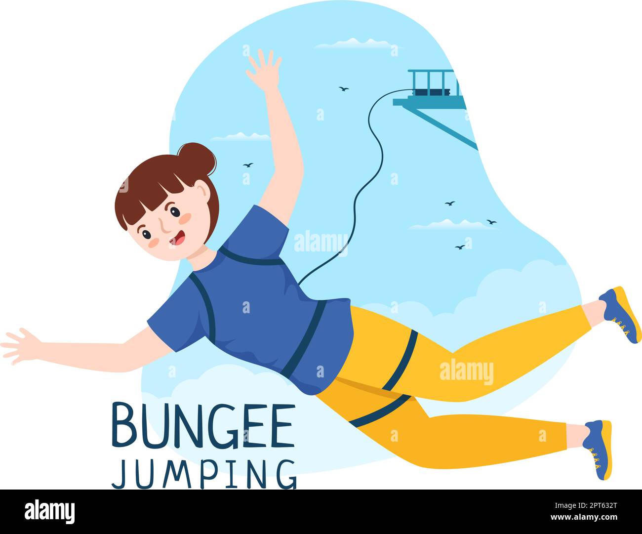 Bungee Jumping Illustration with a Person Wearing an Elastic Rope Falling Jumping From a Height in Flat Cartoon Extreme Sports Vector Template Stock Vector