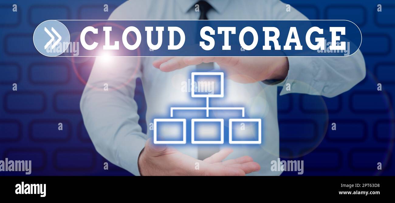 Hand writing sign Cloud Storage, Internet Concept computing connect devices to cloud data on remote storage Stock Photo