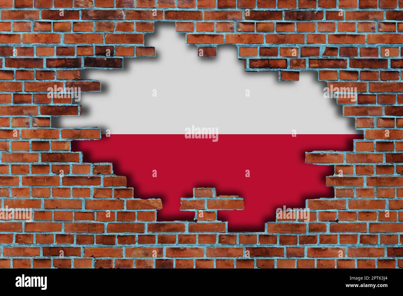 3D Flag of Poland behind the broken old stone wall background Stock ...