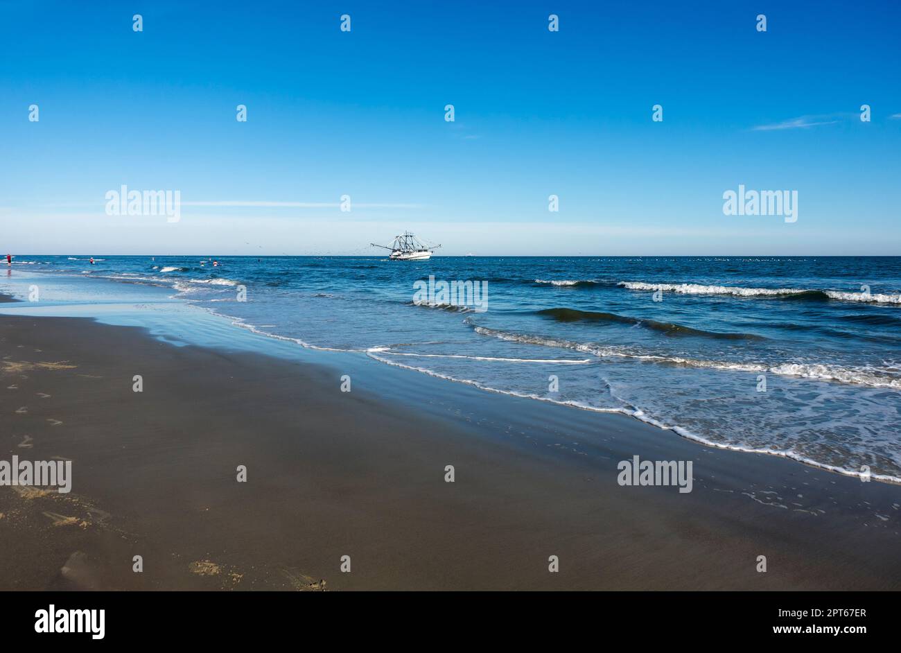 Shrimp Trawler fishing close to the Beach on Hilton Head Island, South
