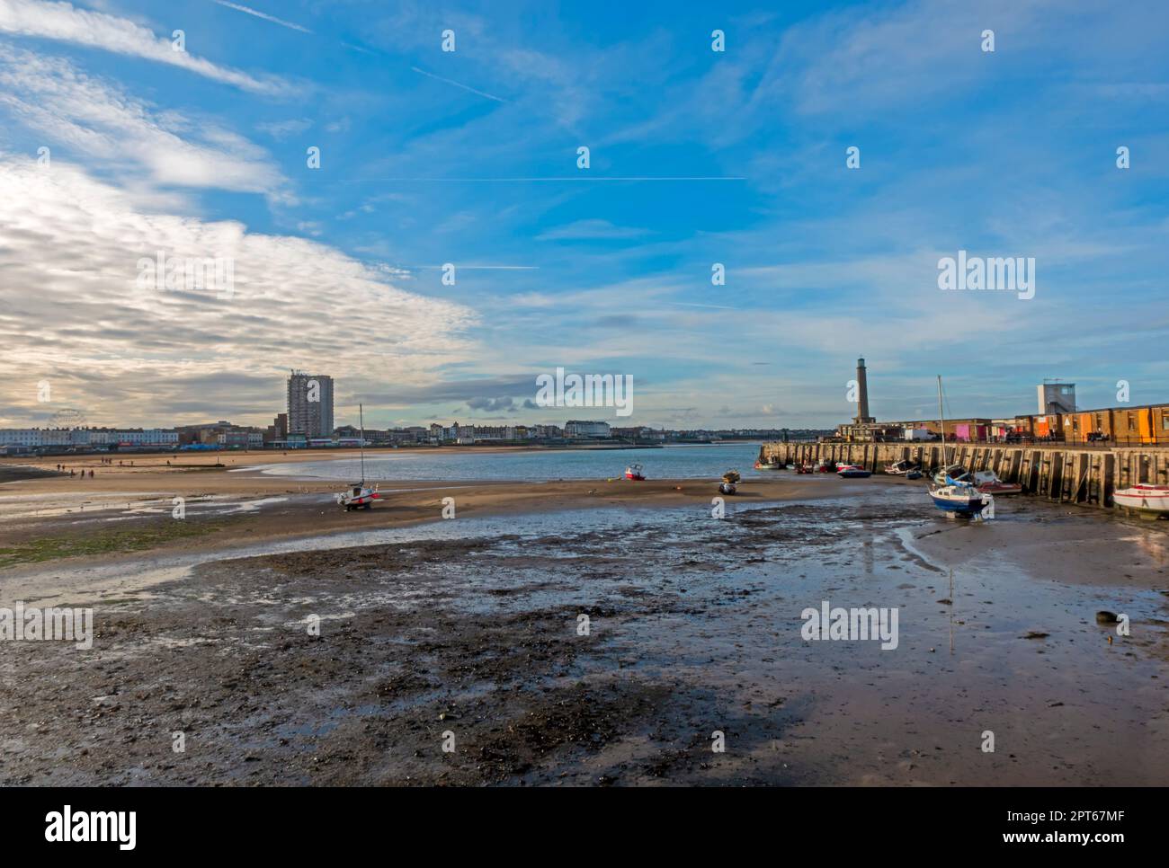 Margate Harbour Arm at Low Tide Stock Photo