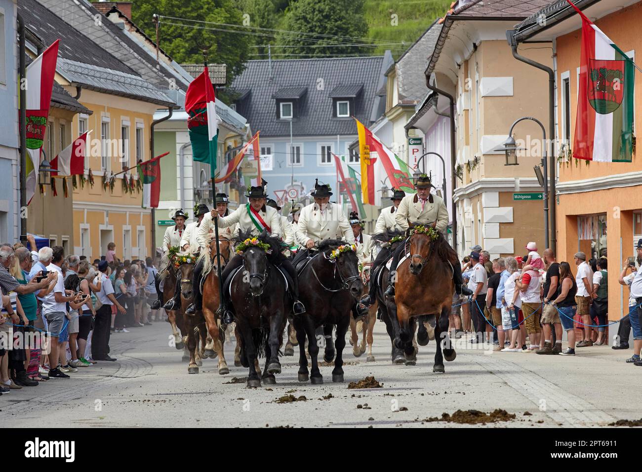 Wreath riding, tradition in Weitensfeld, Carinthia, Austria Stock Photo