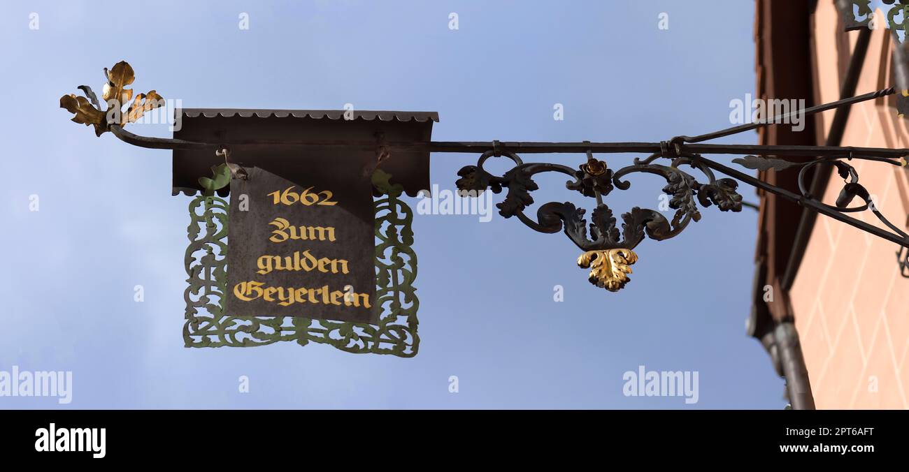 Historical nose sign of former inn, Geiersberg 11, Nuremberg, Middle Franconia, Bavaria, Germany Stock Photo
