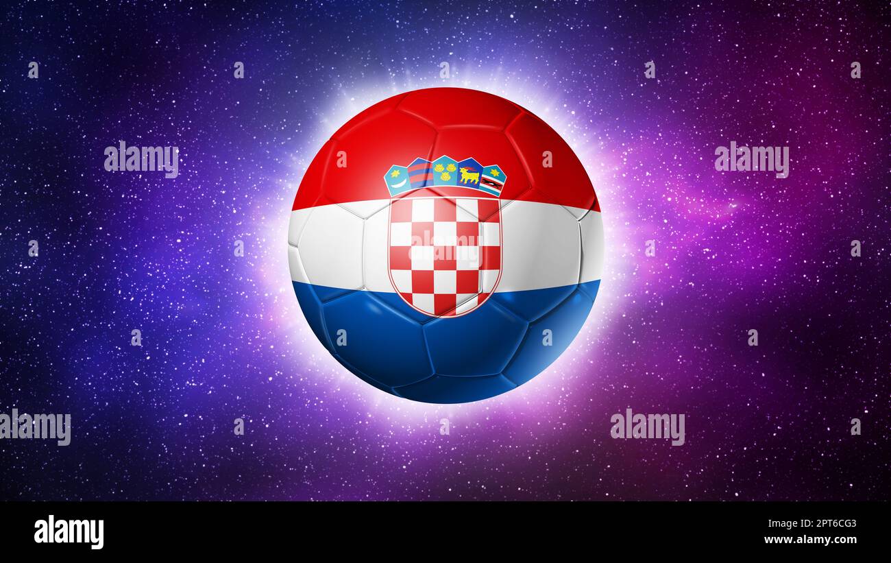 3D soccer ball with Croatia team flag. Space background. Football 2022