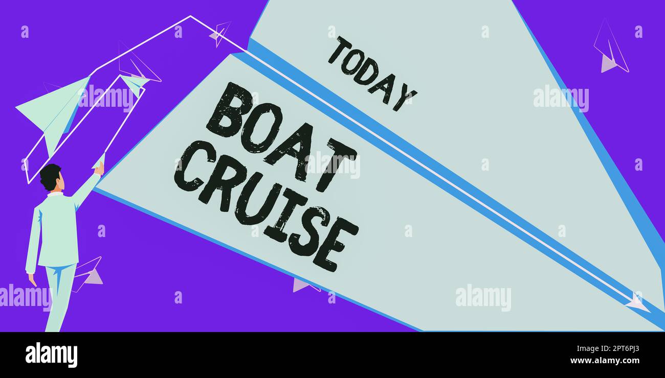 Conceptual caption Boat Cruise, Business showcase sail about in area