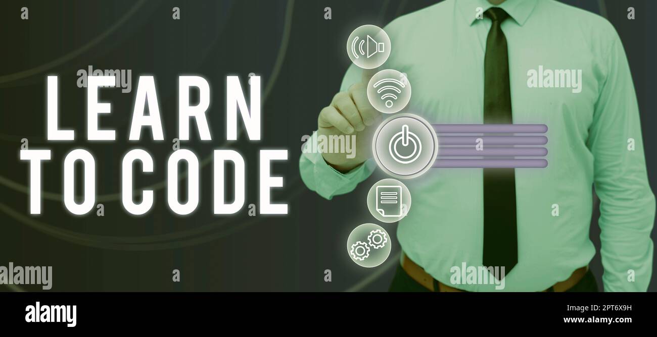 Hand writing sign Learn To Code, Business approach Learn to write Software Be a Computer Programmer Coder Stock Photo