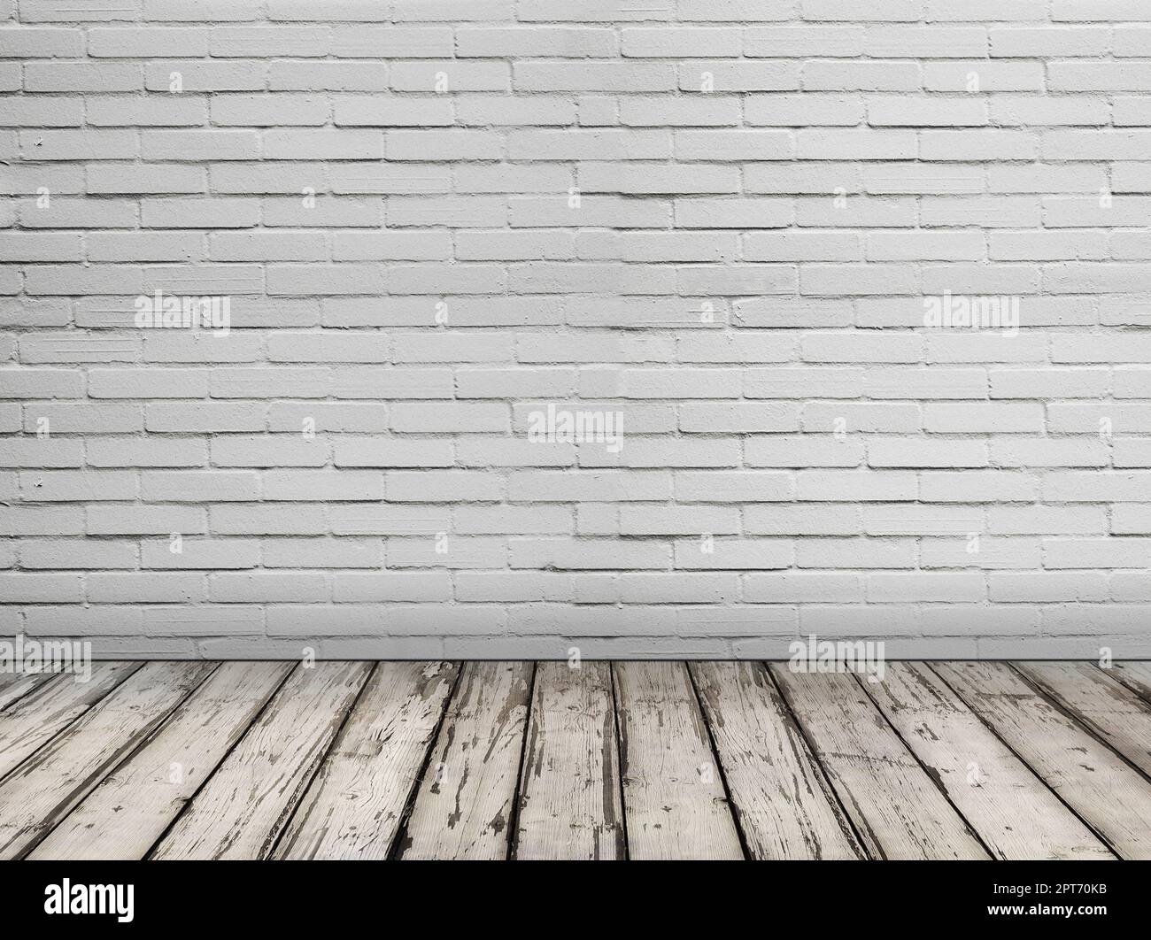 White brick wall and wood floor Stock Photo - Alamy