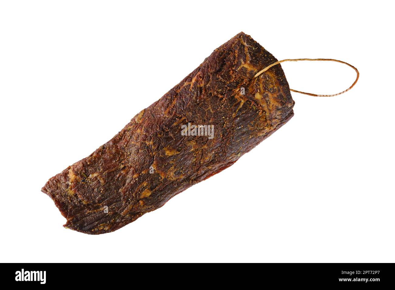 Top view of smoked dried beef meat isolated on white background Stock ...