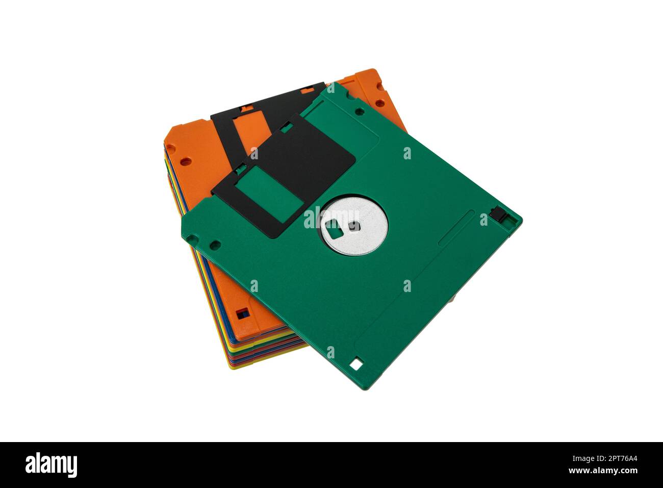 Multicolored 3.5 floppy disks. Obsolete storage medium