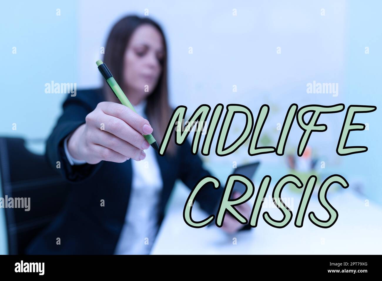 Text caption presenting Midlife Crisis, Business concept Software development technique Decomposing an application Stock Photo