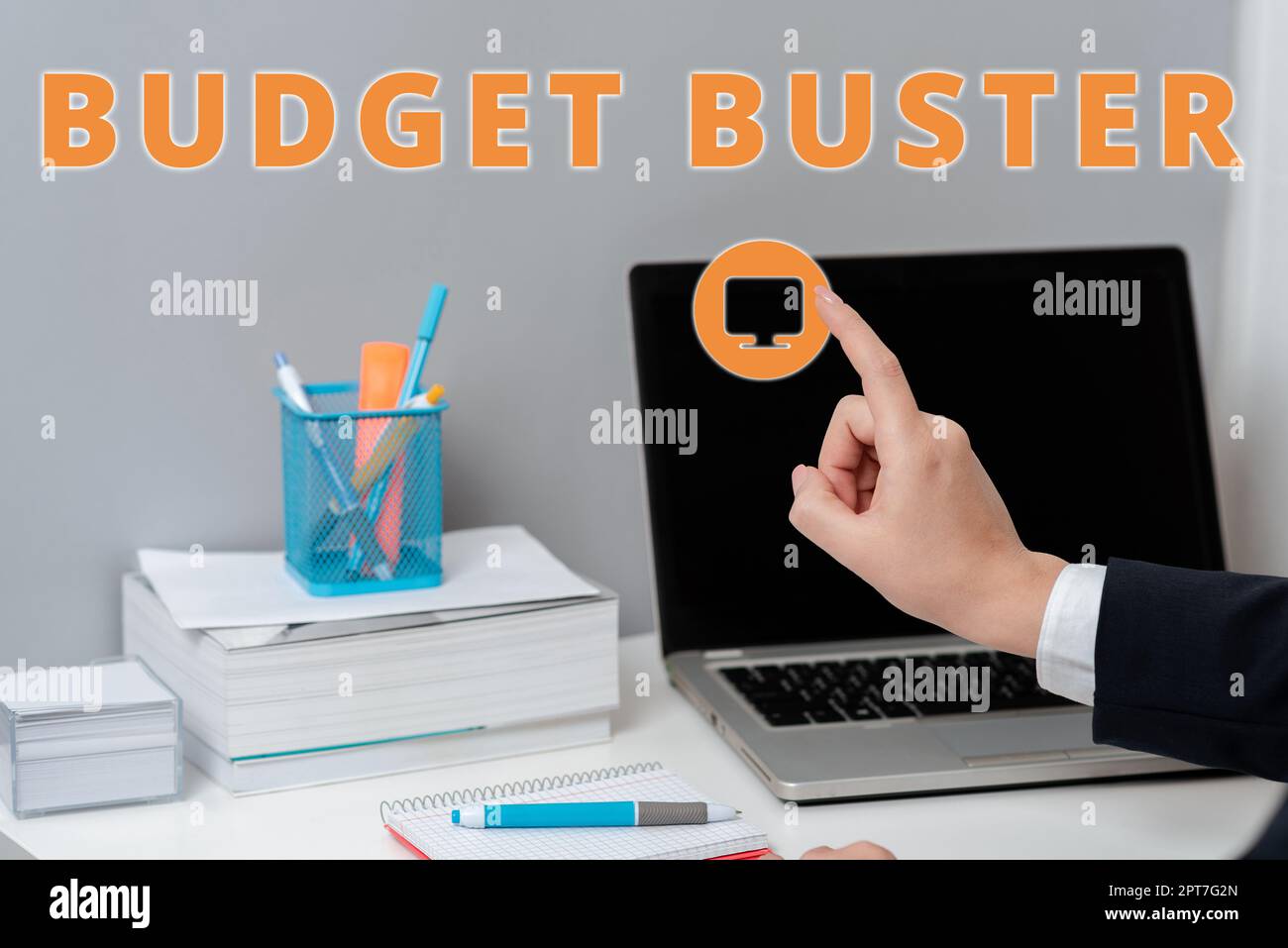 Sign displaying Budget Buster, Business idea Carefree Spending Bargains Unnecessary Purchases Overspending Stock Photo