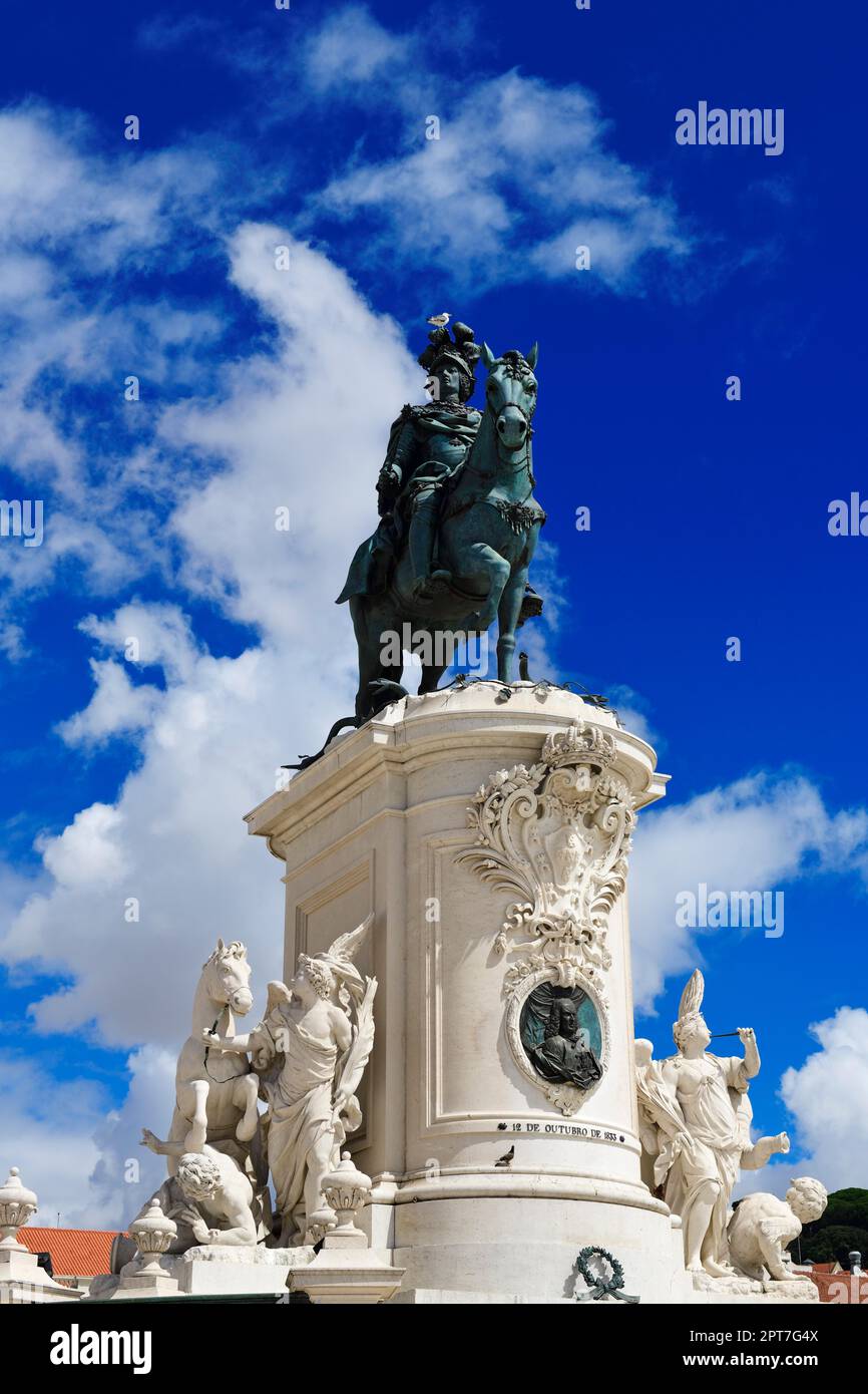 Equestrian statue of King Jose I, Praca do Comercio, Baixa, Lisbon, Portugal Stock Photo