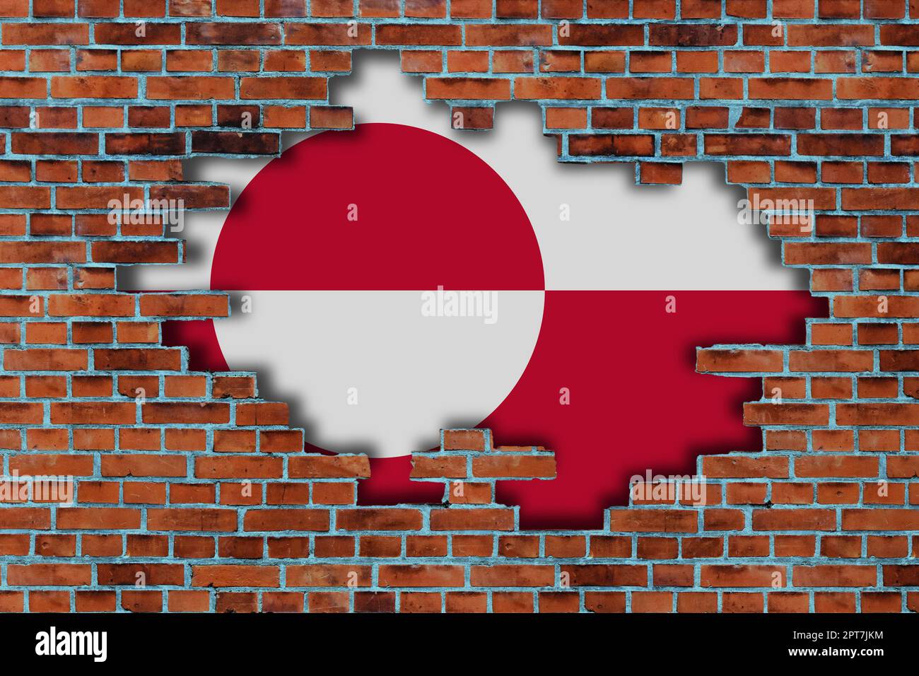 3D Flag of Greenland behind the broken old stone wall background Stock ...