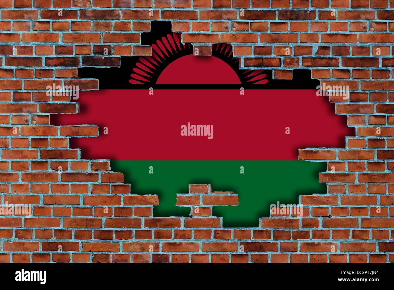 3D Flag of Malawi behind the broken old stone wall background Stock ...