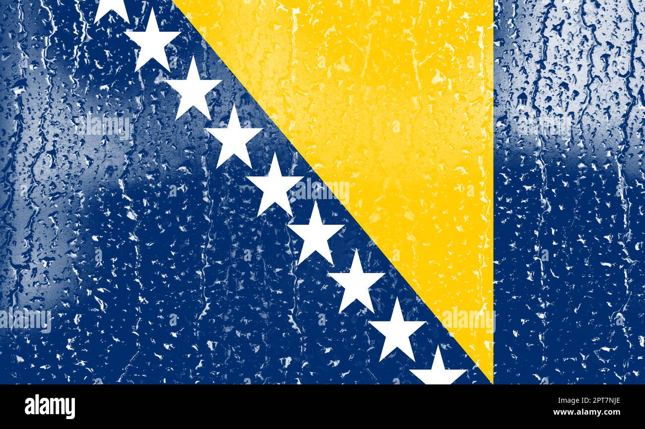 3D Flag of Bosnia and Herzegovina on a glass with water drop background ...