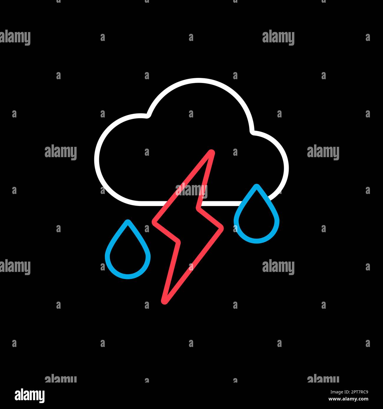 Cloud with fall rain and lightning isolated vector icon on black ...