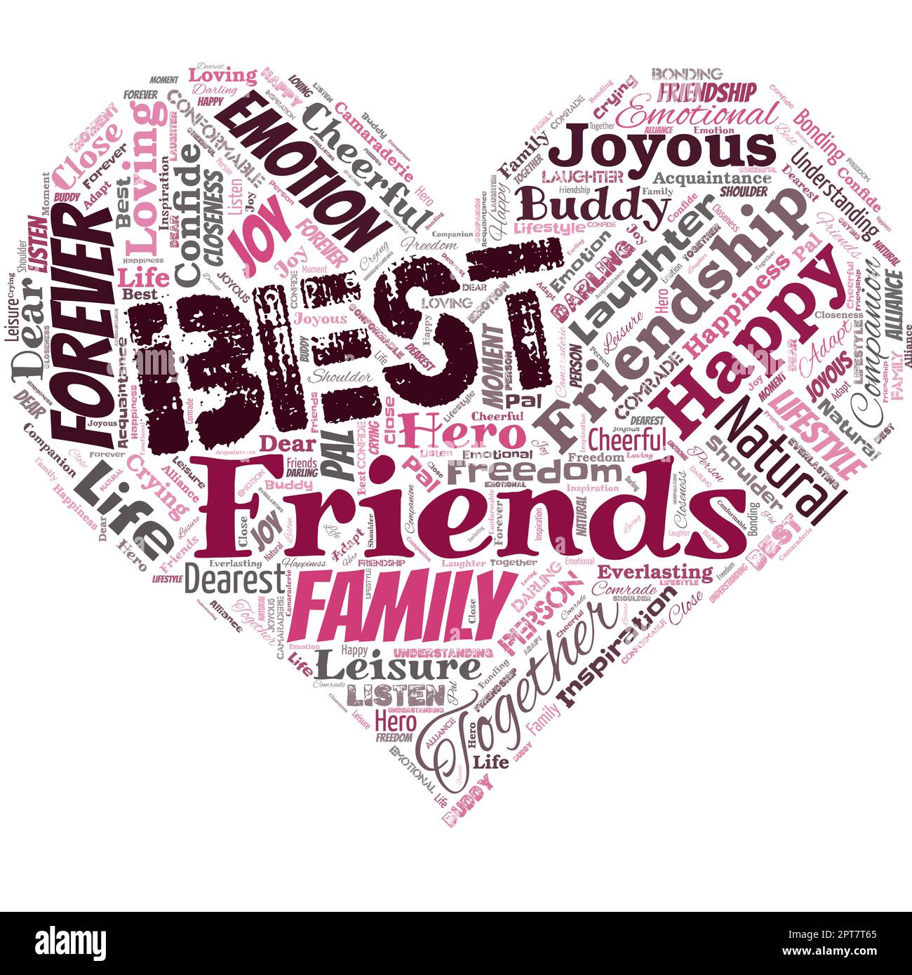 Big word cloud in the shape of heart with words best friends. Stock Photo