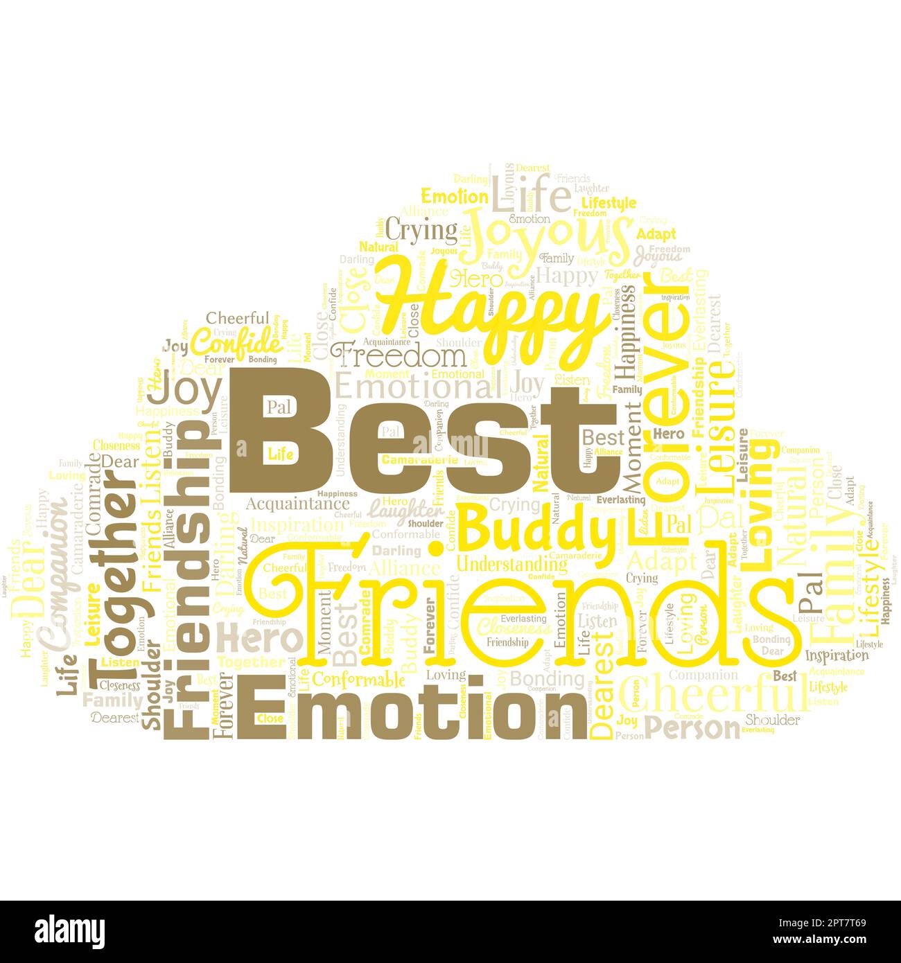 Big word cloud in the shape of cloud with words best friends. Stock Photo
