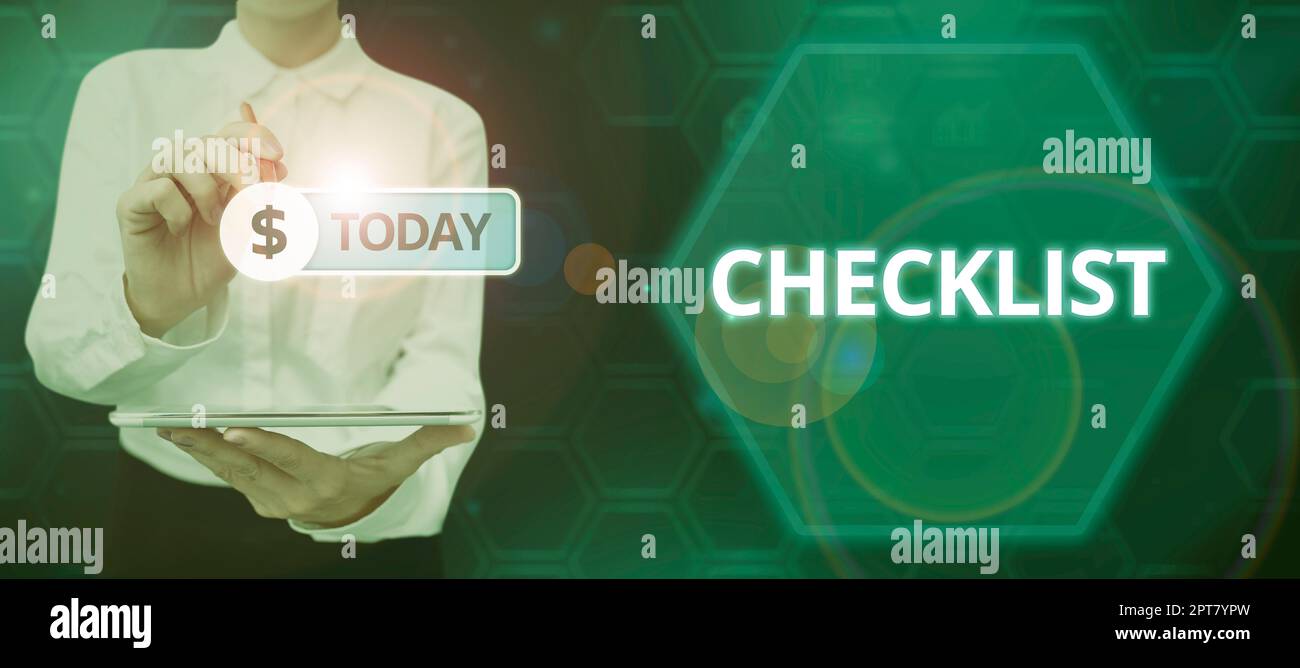 Text showing inspiration Checklist, Word for List down of the detailed