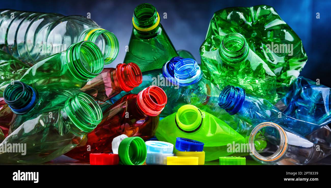 Empty colored drink bottles. Recyclable plastic waste Stock Photo Alamy