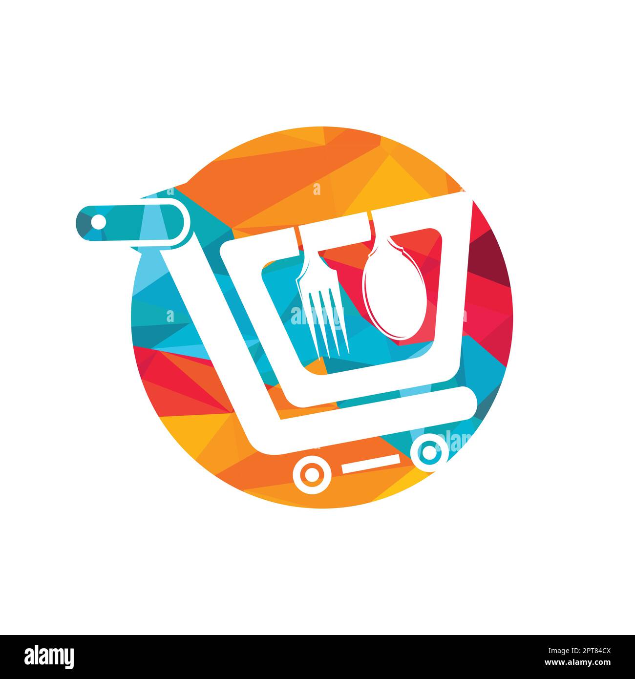 Food shop vector logo design. Shopping cart with fork and spoon icon ...