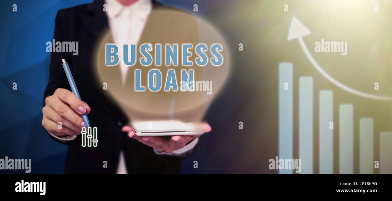 Inspiration showing sign Business Loan, Conceptual photo Credit Mortgage Financial Assistance Cash Advances Debt Stock Photo