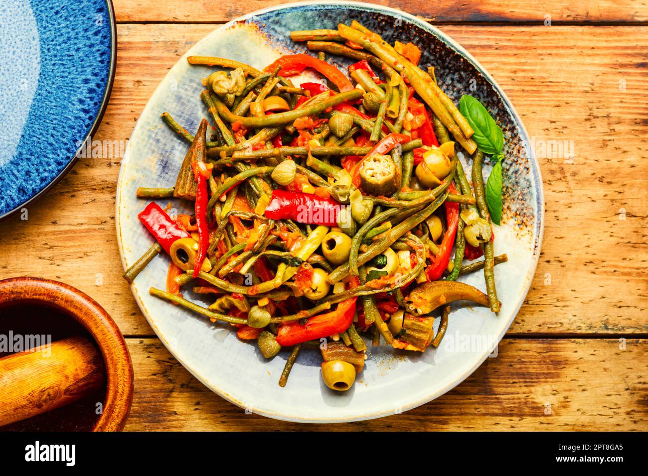 Okra Ragut Colorful ragout vegetables, asparagus beans, pepper, okra and olive ...