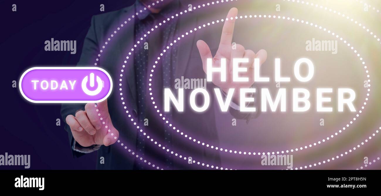 Text sign showing hello november word written on greeting used when