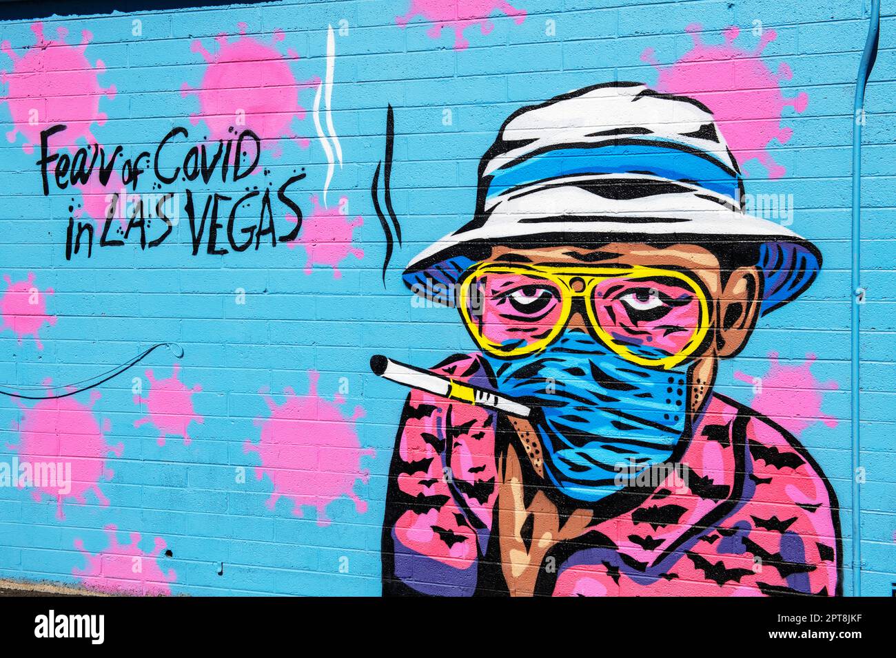 Mural Fear of Covid in reference to the film Fear and Loathing in Las Vegas, 18b The Las Vegas Arts District, Nevada, USA Stock Photo