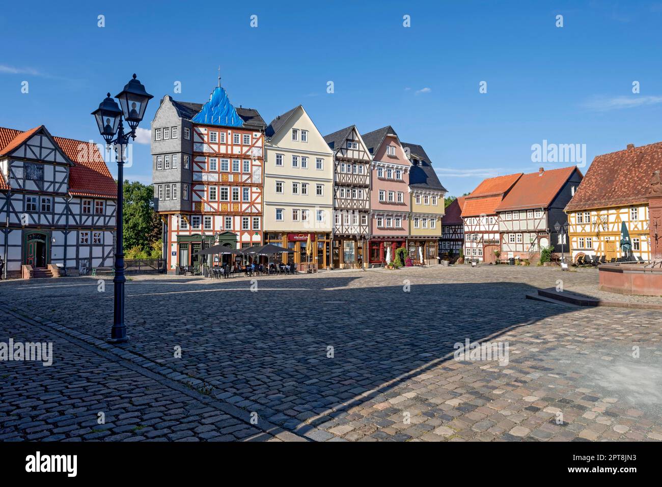 Reconstructed houses from Giessen, Giessener Zeile, Nordzeile, historic half-timbered houses, market square, Hessenpark open-air museum, Neu-Anspach Stock Photo