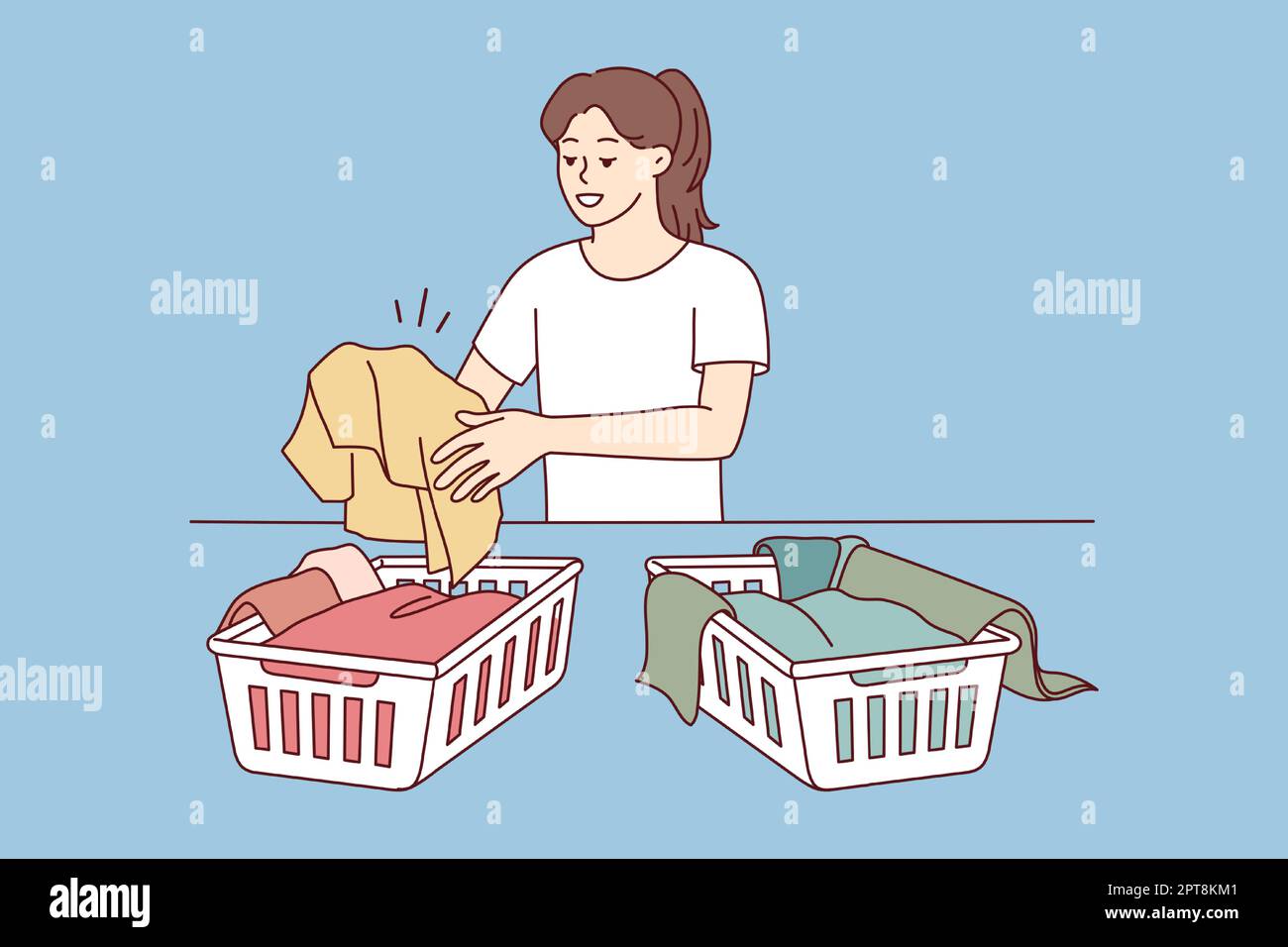 Woman sorting laundry in baskets Stock Vector Image & Art Alamy