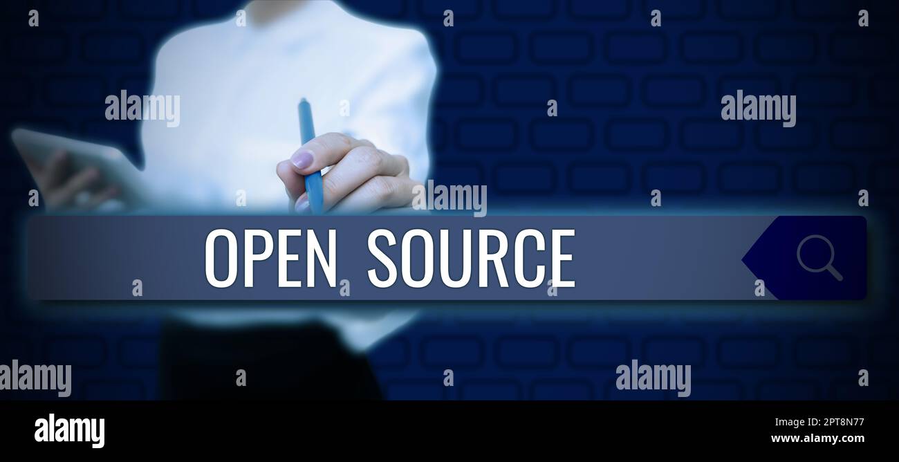 Sign displaying Open Source, Business overview contains the source code that can be modified and enhanced Stock Photo