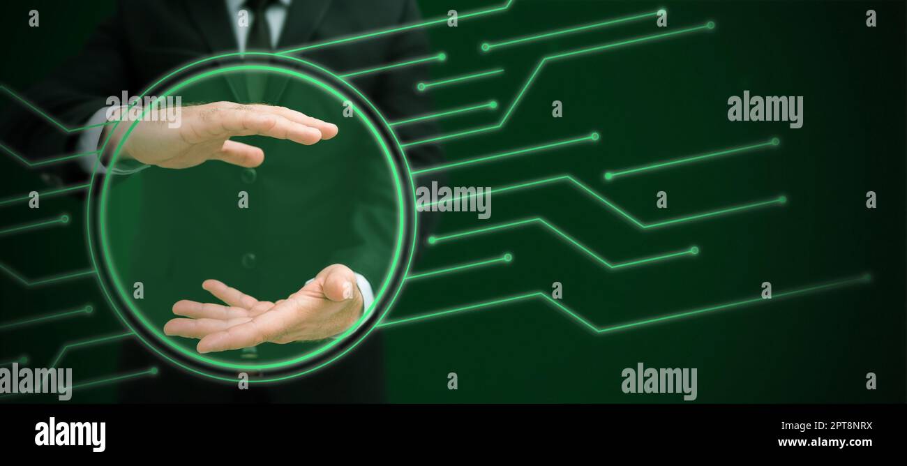 Business Man Presenting New Futuristic Technologies. Stock Photo
