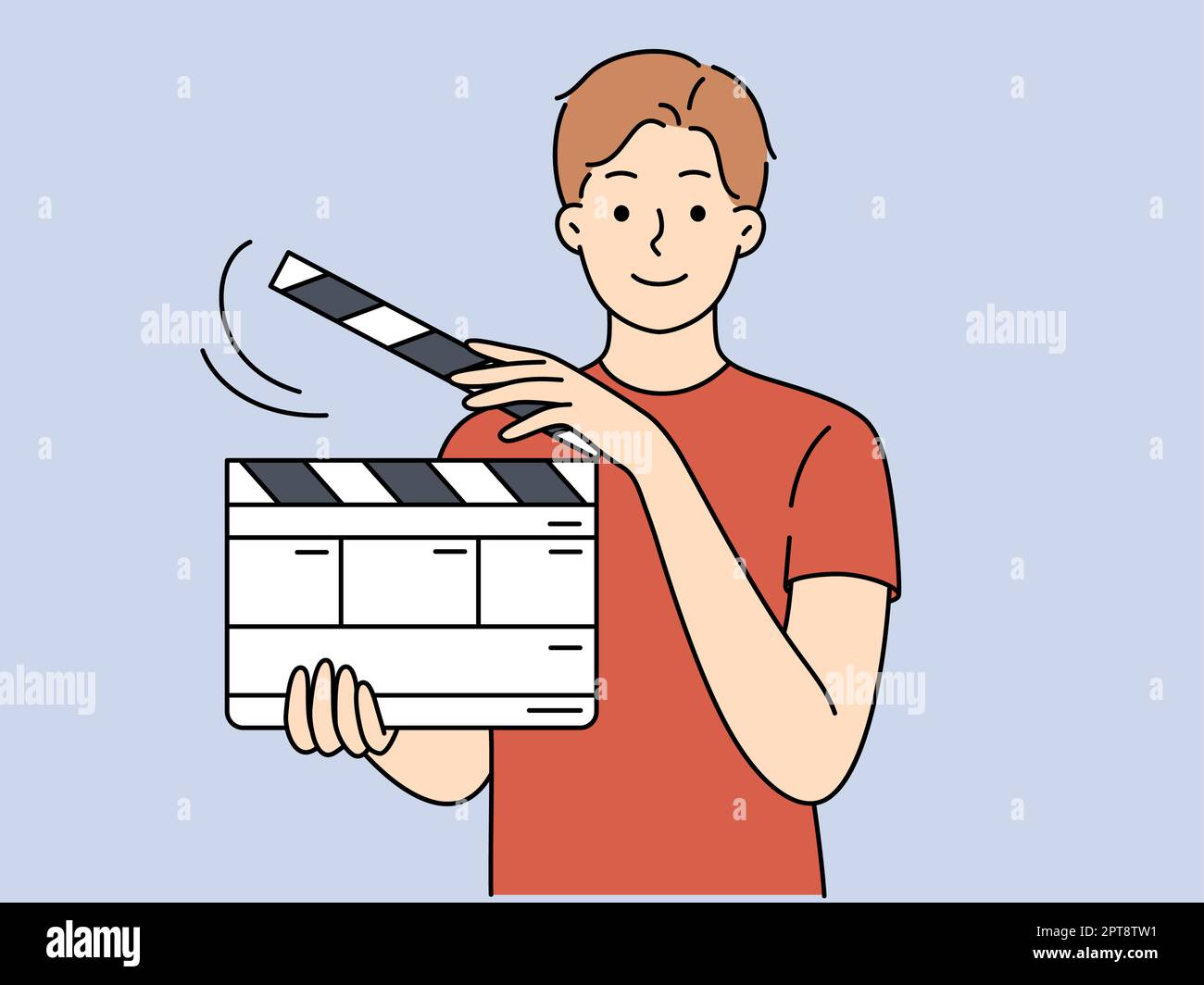 Smiling young man with movie flapper. Happy guy with film flapping