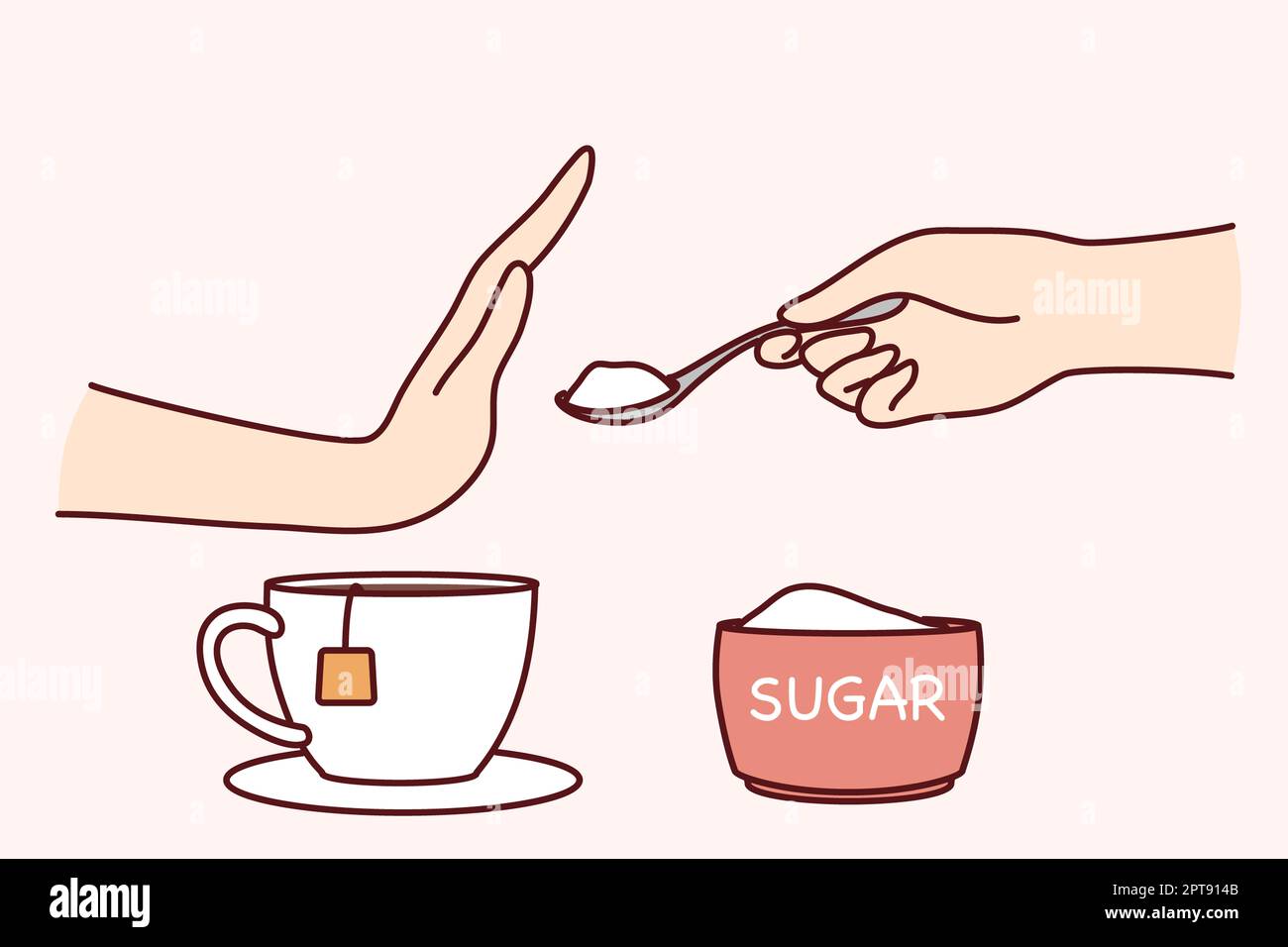 Person say no to sugar in tea or coffee. Man or woman make hand gesture