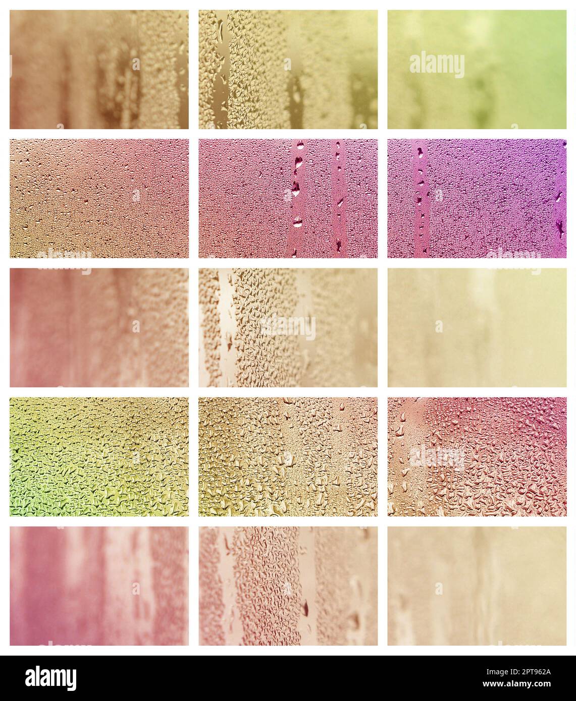 A collage of many different fragments of glass, decorated with rain ...