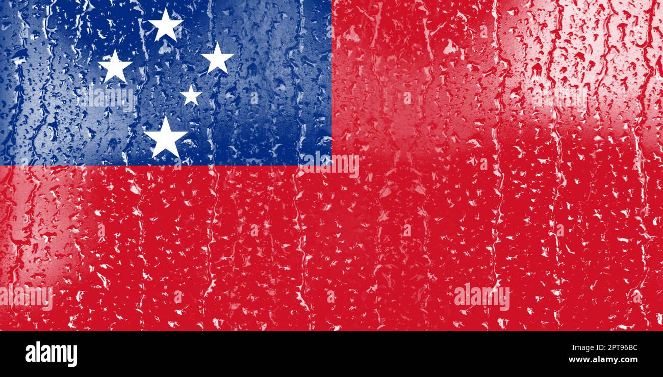 3D Flag of Samoa on a glass with water drop background Stock Photo - Alamy