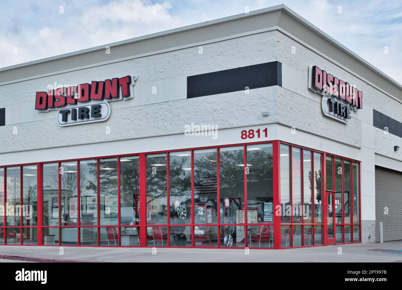 Humble, Texas USA 02-26-2023: Discount Tire store exterior in Humble, TX. Largest USA national retailer of tires and wheels, founded in 1960. Stock Photo