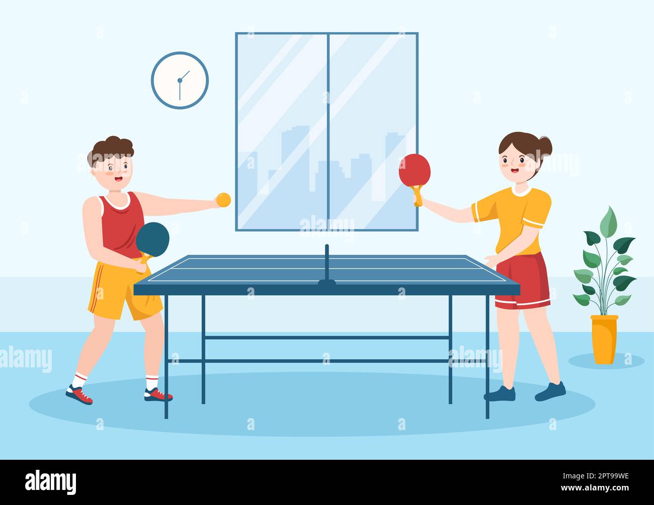 People Playing Table Tennis Sports with Racket and Ball of Ping Pong