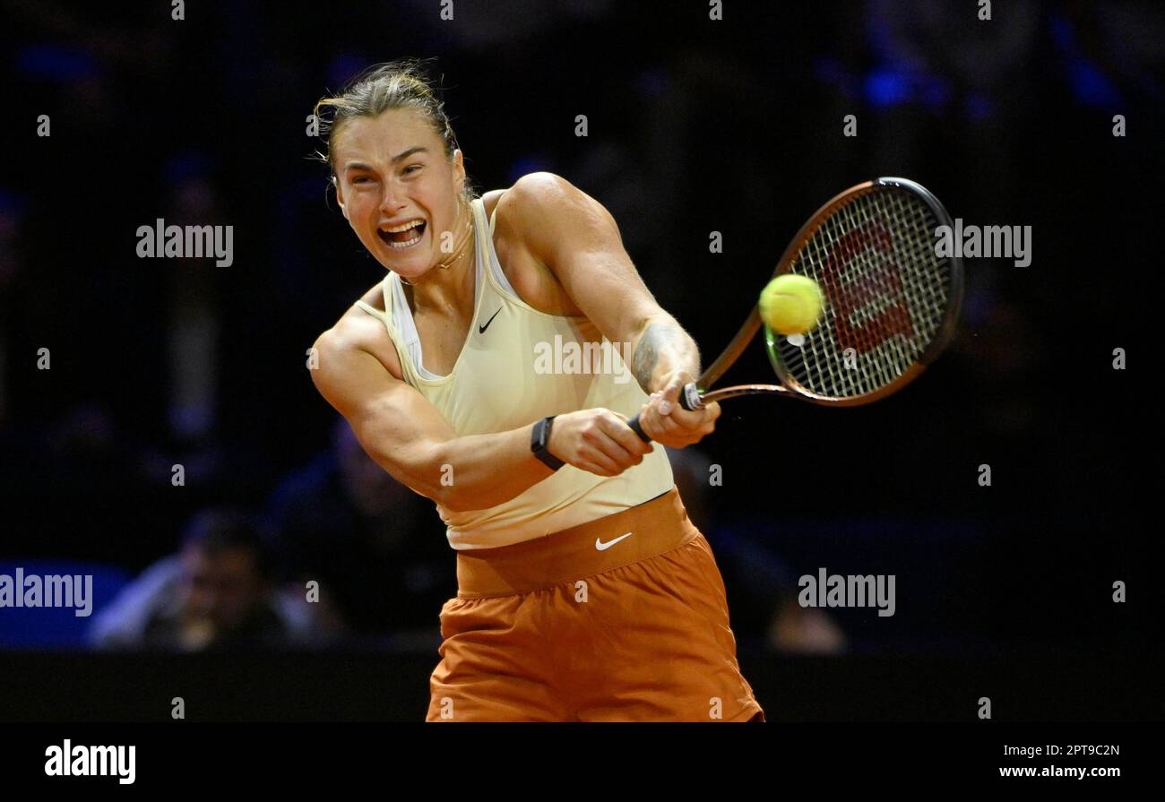 Aryna Sabalenka (BLR) Action, Porsche Tennis Grand Prix, Porsche Arena, Stuttgart, Baden-Wuerttemberg, Germany Stock Photo