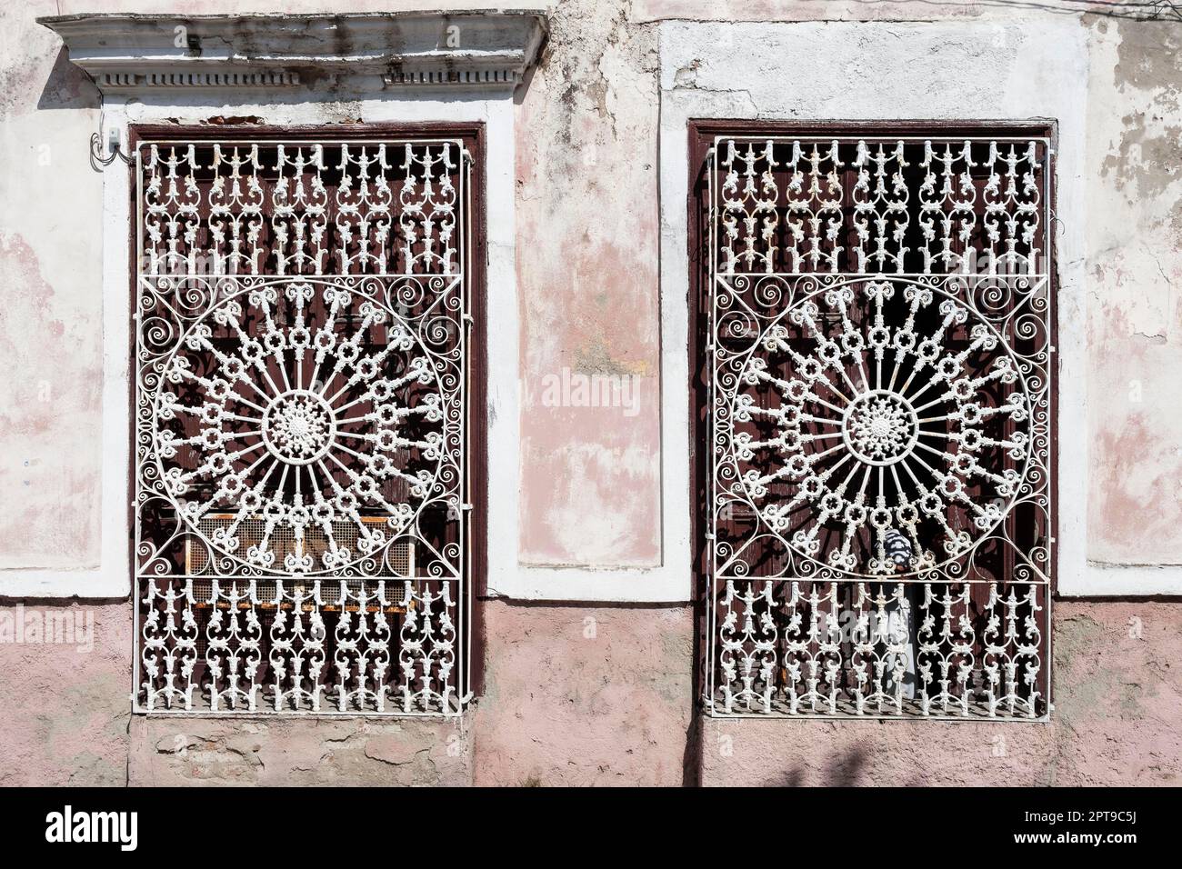 Window grille, wrought iron, art, Cienfuegos, Cuba Stock Photo