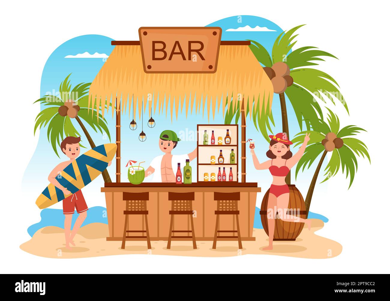 Tropical Cocktail Bar Serving Alcoholic Fruit Juice Drinks or Cocktails