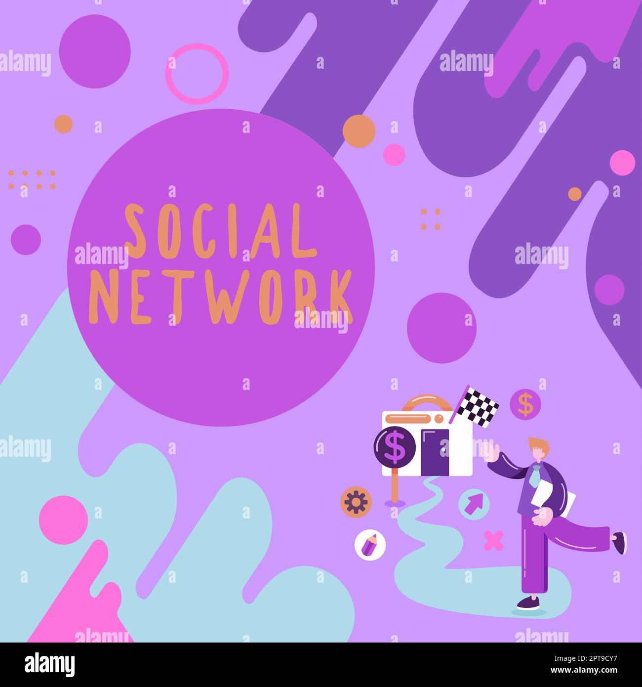 Text caption presenting Social Network, Concept meaning a framework of